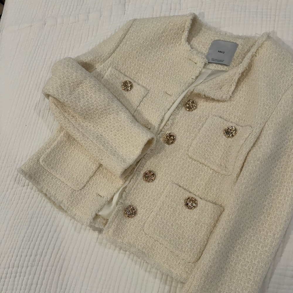 Mango Pocket Tweet Jacket, size small, ivory